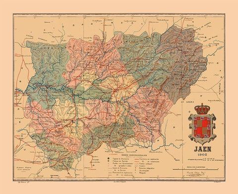 Jaen Spain 1902 - Martine 1904 White Modern Wood Framed Art Print with Double Matting by Martine