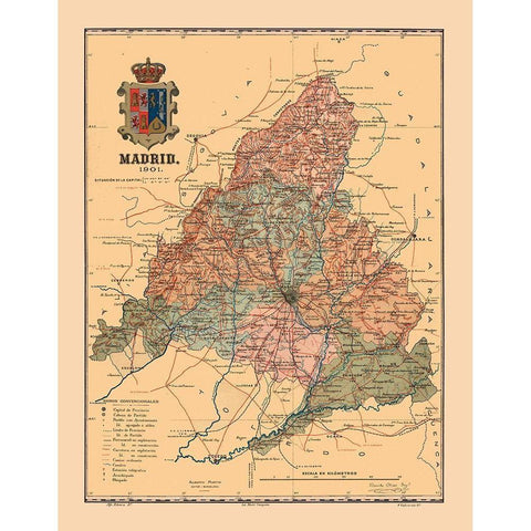Madrid Spain 1901 - Martine 1904 Gold Ornate Wood Framed Art Print with Double Matting by Martine