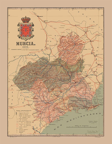 Murcia Spain 1902 - Martine 1904 Black Ornate Wood Framed Art Print with Double Matting by Martine