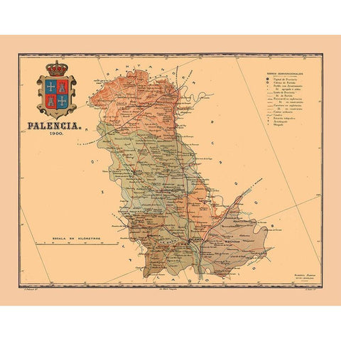 Palencia Spain 1900 - Martine 1904 Gold Ornate Wood Framed Art Print with Double Matting by Martine