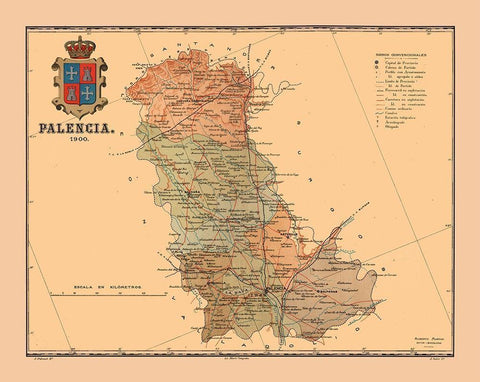 Palencia Spain 1900 - Martine 1904 Black Ornate Wood Framed Art Print with Double Matting by Martine