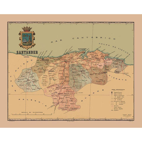 Santander Spain 1900 - Martine 1904 White Modern Wood Framed Art Print by Martine