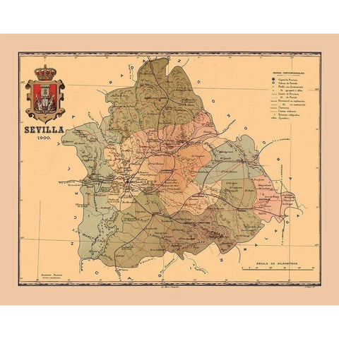 Seville Spain 1900 - Martine 1904 Gold Ornate Wood Framed Art Print with Double Matting by Martine