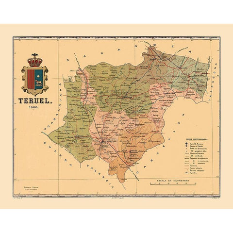 Teruel Spain 1900 - Martine 1904 Black Modern Wood Framed Art Print with Double Matting by Martine