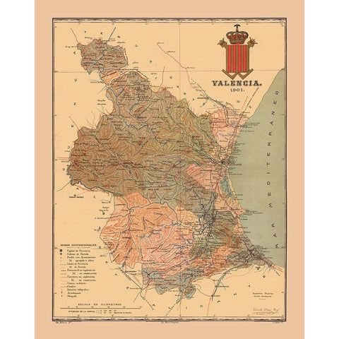 Valencia Spain 1901 - Martine 1904 Black Modern Wood Framed Art Print with Double Matting by Martine