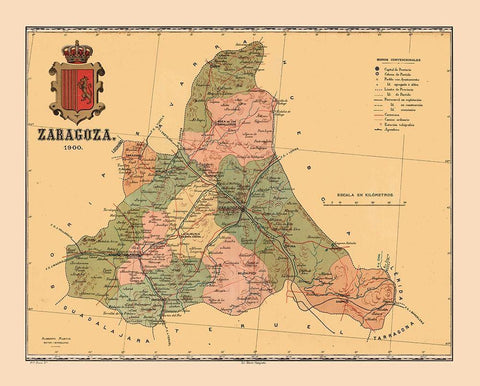 Zaragoza Spain 1900 - Martine 1904 White Modern Wood Framed Art Print with Double Matting by Martine