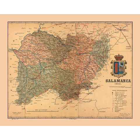 Salamanca Spain 1902 - Martine 1904 Black Modern Wood Framed Art Print with Double Matting by Martine