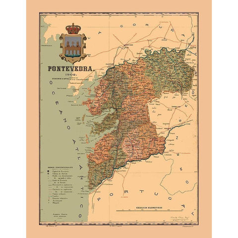 Pontevedra Spain 1902 - Martine 1904 Black Modern Wood Framed Art Print with Double Matting by Martine