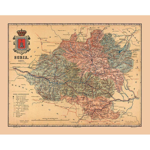 Soria Spain 1901 - Martine 1904 Gold Ornate Wood Framed Art Print with Double Matting by Martine