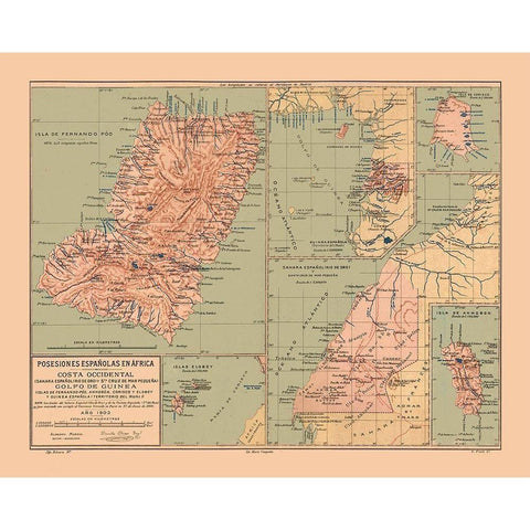 Spanish Possessions Africa - Martine 1904 Black Modern Wood Framed Art Print with Double Matting by Martine