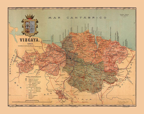 Biscay Spain 1901 - Martine 1904 White Modern Wood Framed Art Print with Double Matting by Martine