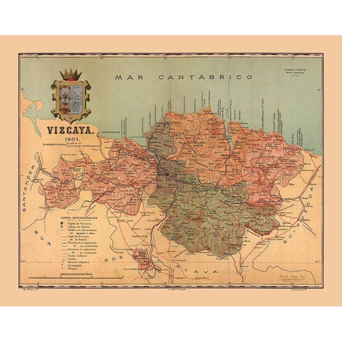Biscay Spain 1901 - Martine 1904 Black Modern Wood Framed Art Print by Martine