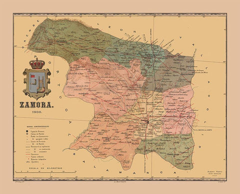 Zamora Spain 1900 - Martine 1904 Black Ornate Wood Framed Art Print with Double Matting by Martine