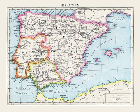 Spain - Droysen 1886 Black Ornate Wood Framed Art Print with Double Matting by Droysen