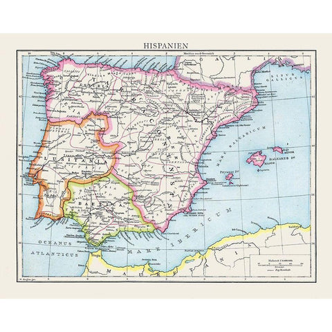 Spain - Droysen 1886 Gold Ornate Wood Framed Art Print with Double Matting by Droysen