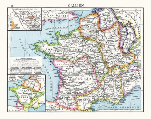 Gaul France Spain - Droysen 1886 Black Ornate Wood Framed Art Print with Double Matting by Droysen