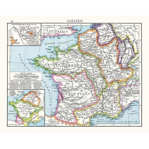 Gaul France Spain - Droysen 1886 Black Modern Wood Framed Art Print with Double Matting by Droysen