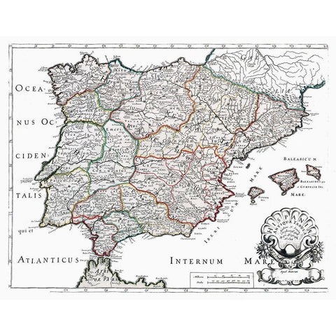 Ancient Spain - Sanson 1641 Black Modern Wood Framed Art Print with Double Matting by Sanson