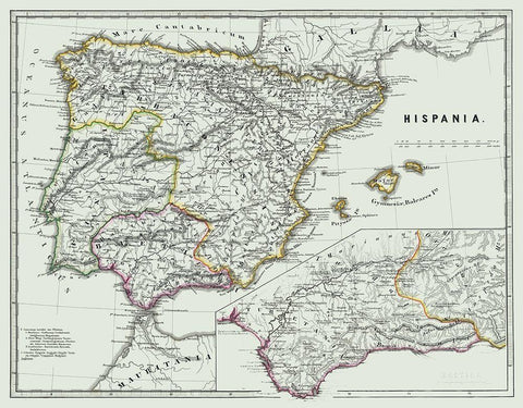 Ancient Spain - Spruner 1865 White Modern Wood Framed Art Print with Double Matting by Spruner