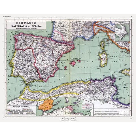 Spain North Africa - Kiepert 1903 Black Modern Wood Framed Art Print with Double Matting by Kiepert
