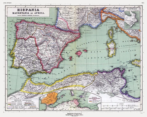 Spain North Africa - Kiepert 1903 Black Ornate Wood Framed Art Print with Double Matting by Kiepert