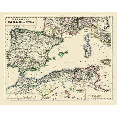 Spain North Africa - Kiepert 1903 White Modern Wood Framed Art Print by Kiepert