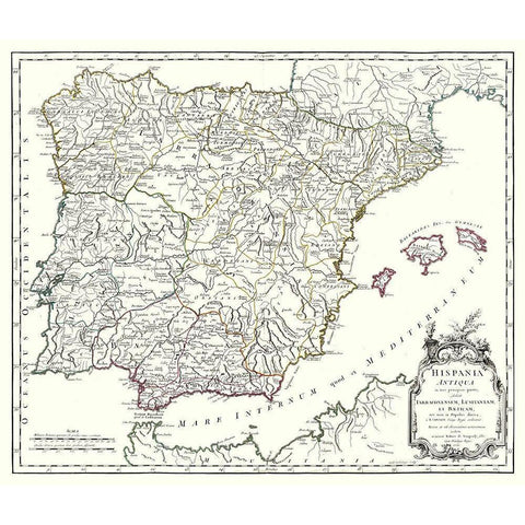 Ancient Spain - Vaugondy 1757 Black Modern Wood Framed Art Print by Vaugondy