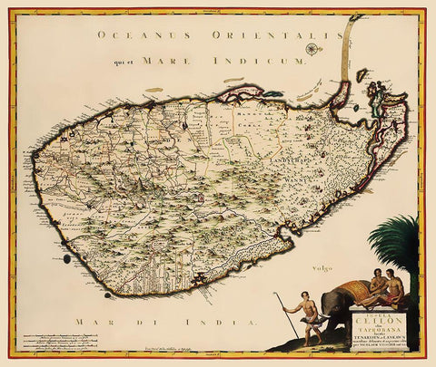 Asia Ceylon Sri Lanka - Visscher 1681 Black Ornate Wood Framed Art Print with Double Matting by Visscher