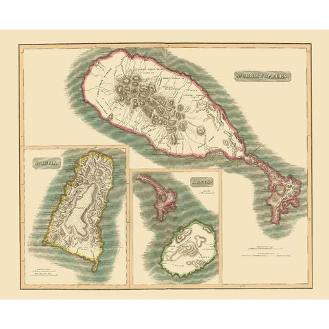 St Christophers St Lucia Nevis - Thomson 1815 White Modern Wood Framed Art Print by Thomson
