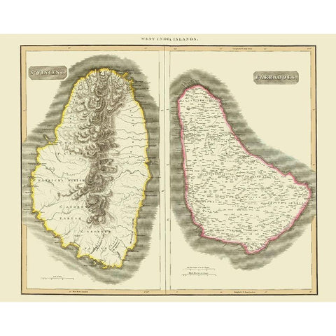 St Vincent Barbados - Thomson 1814 Gold Ornate Wood Framed Art Print with Double Matting by Thomson