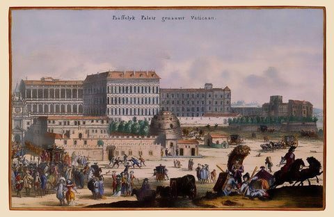 St Peters Church Vatican City Italy - Visscher Black Ornate Wood Framed Art Print with Double Matting by Visscher