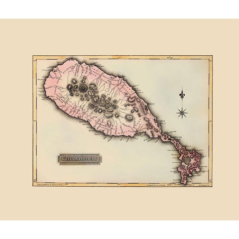 St Kitts St Christophers Caribbean - Lucas 1823 White Modern Wood Framed Art Print by Lucas