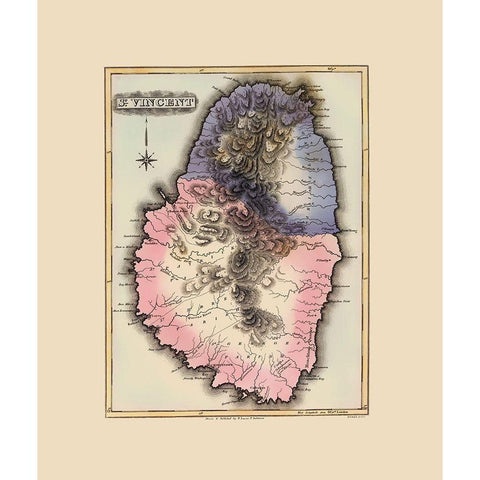 St Vincent Caribbean - Lucas 1823 Black Modern Wood Framed Art Print with Double Matting by Lucas