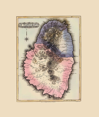 St Vincent Caribbean - Lucas 1823 White Modern Wood Framed Art Print with Double Matting by Lucas