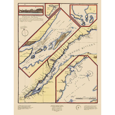 St Lawrence River Quebec Canada - De Fer 1695 Black Modern Wood Framed Art Print with Double Matting by De Fer