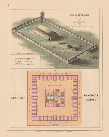 Solomons Temple Court Israel - Case 1878 Black Ornate Wood Framed Art Print with Double Matting by Case