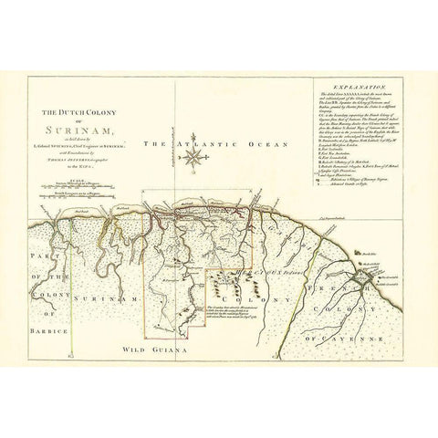 Dutch Colony Surinam South America - Jefferys 1771 Black Modern Wood Framed Art Print by Jefferys