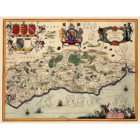 Sussex County England - Jansson 1646 Black Modern Wood Framed Art Print by Jansson