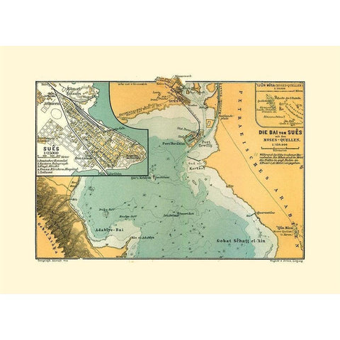 Suez Egypt - Baedeker 1913 Gold Ornate Wood Framed Art Print with Double Matting by Baedeker