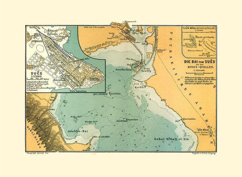 Suez Egypt - Baedeker 1913 Black Ornate Wood Framed Art Print with Double Matting by Baedeker