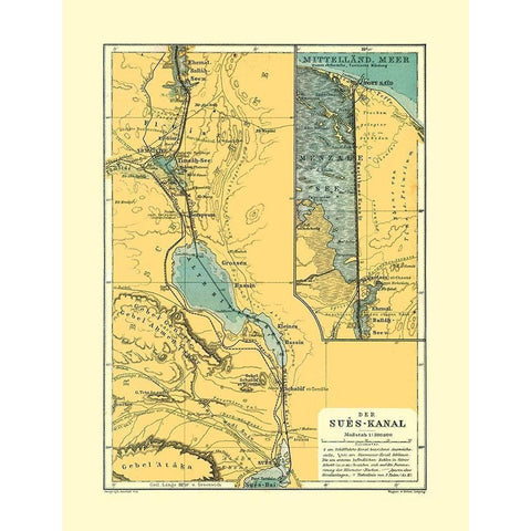 Suez Canal Egypt - Baedeker 1913 Black Modern Wood Framed Art Print with Double Matting by Baedeker