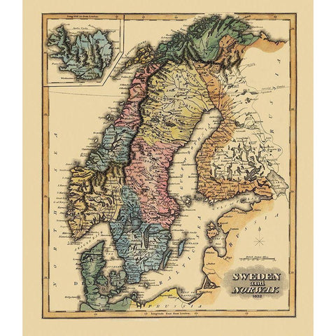 Sweden Norway - Lucas 1823 Gold Ornate Wood Framed Art Print with Double Matting by Lucas