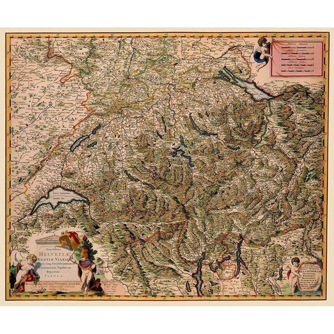 Switzerland - Visscher 1658 Gold Ornate Wood Framed Art Print with Double Matting by Visscher