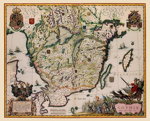 Southern Sweden - Blaeu 1662 Black Ornate Wood Framed Art Print with Double Matting by Blaeu