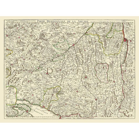 Swabia Region Germany - De Lisle 1704 Black Modern Wood Framed Art Print with Double Matting by De L''isle