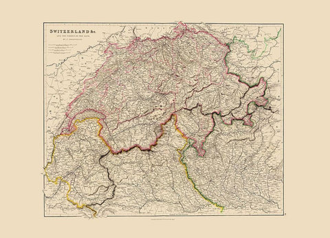 Switzerland - Arrowsmith 1844 White Modern Wood Framed Art Print with Double Matting by Arrowsmith