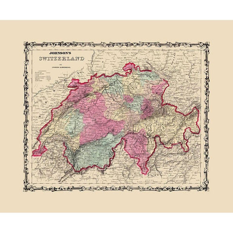 Switzerland - Johnson 1860 White Modern Wood Framed Art Print by Johnson