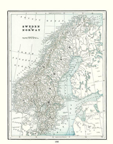 Sweden Norway - Rathbun 1893 Black Ornate Wood Framed Art Print with Double Matting by Rathbun