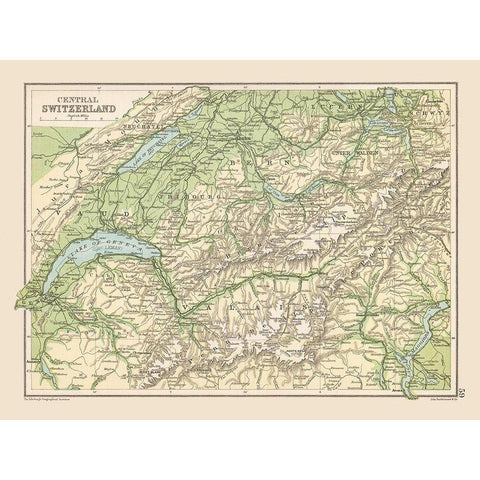 Central Switzerland - Bartholomew 1892 Gold Ornate Wood Framed Art Print with Double Matting by Bartholomew