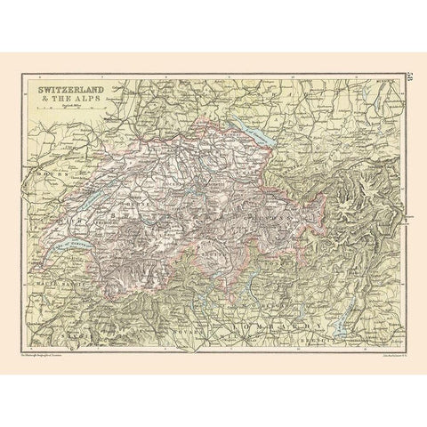 Alps Switzerland - Bartholomew 1892 Black Modern Wood Framed Art Print with Double Matting by Bartholomew